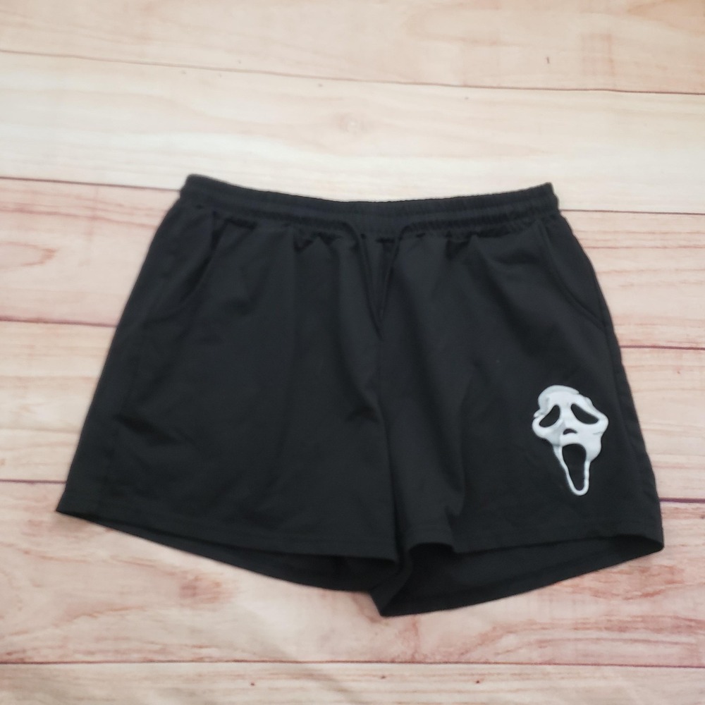 Manfinity Shorts Mens XL Black‎ Ghostface Scream Horror Graphic Elastic Waist